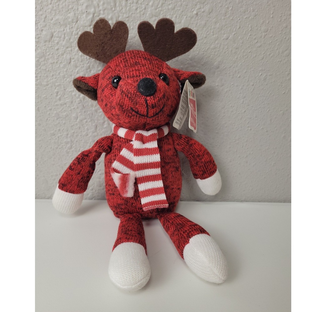 Galerie Red Knit Reindeer Plush Stuffed Animal Holiday Christmas Decor 33371